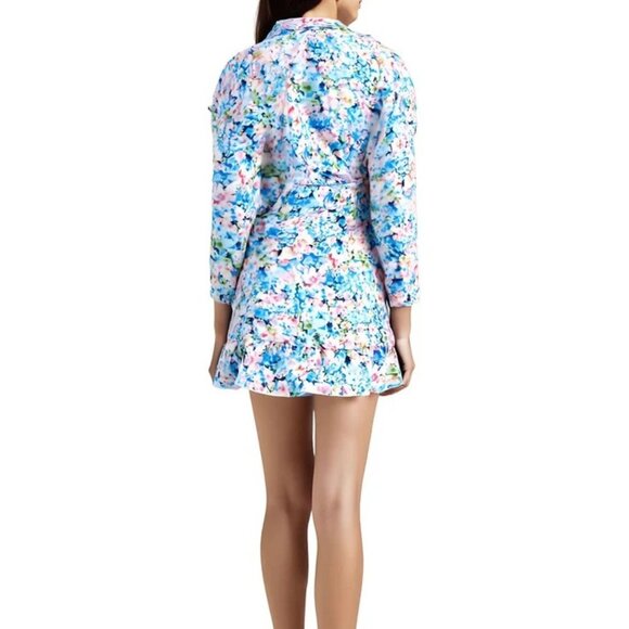 NWT Bar III Floral Wrap Dress  Surplice Tie Ruffle Hem Medium Petite - Picture 2 of 4